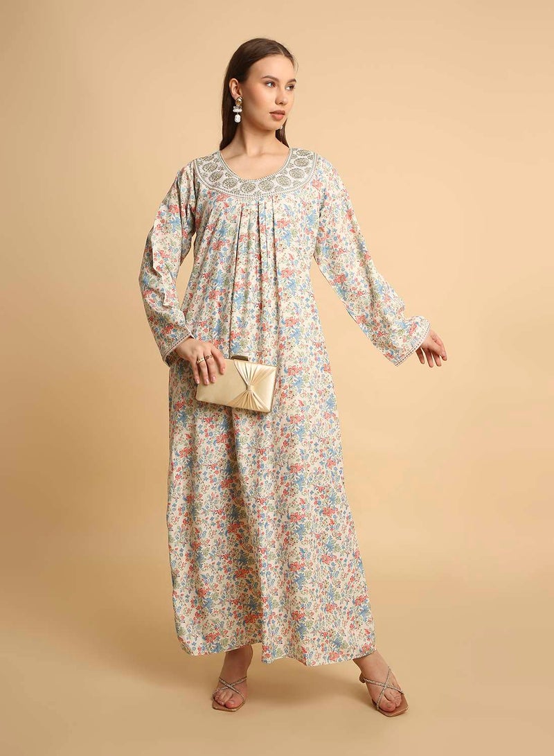HANA & SARA Arabic Long Traditional Printed Jalabiya Dress For Womens - Image 1